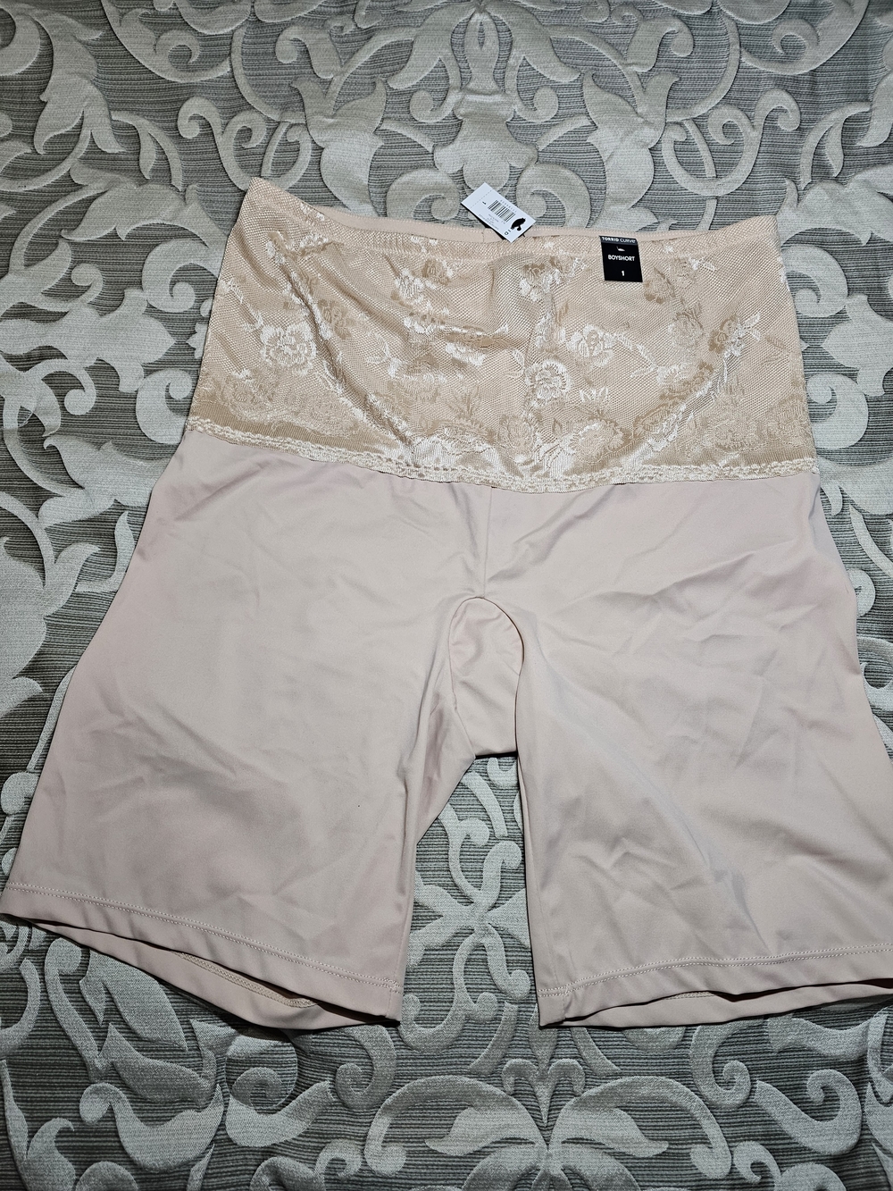 High-Waist Lace Panel Shaping Shorts - Light Blush